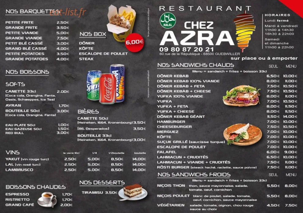 Chez Azra — carte page 1