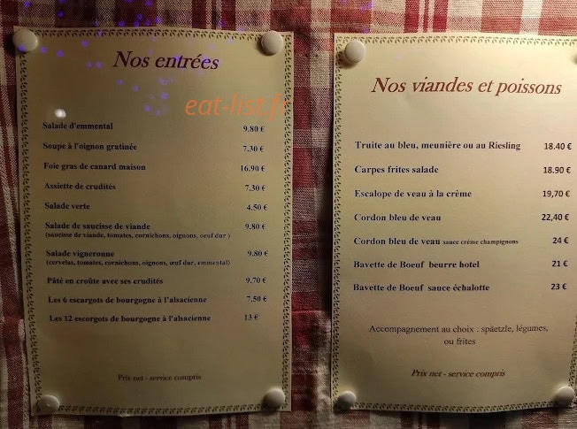 La Taverne du Vigneron — carte page 1