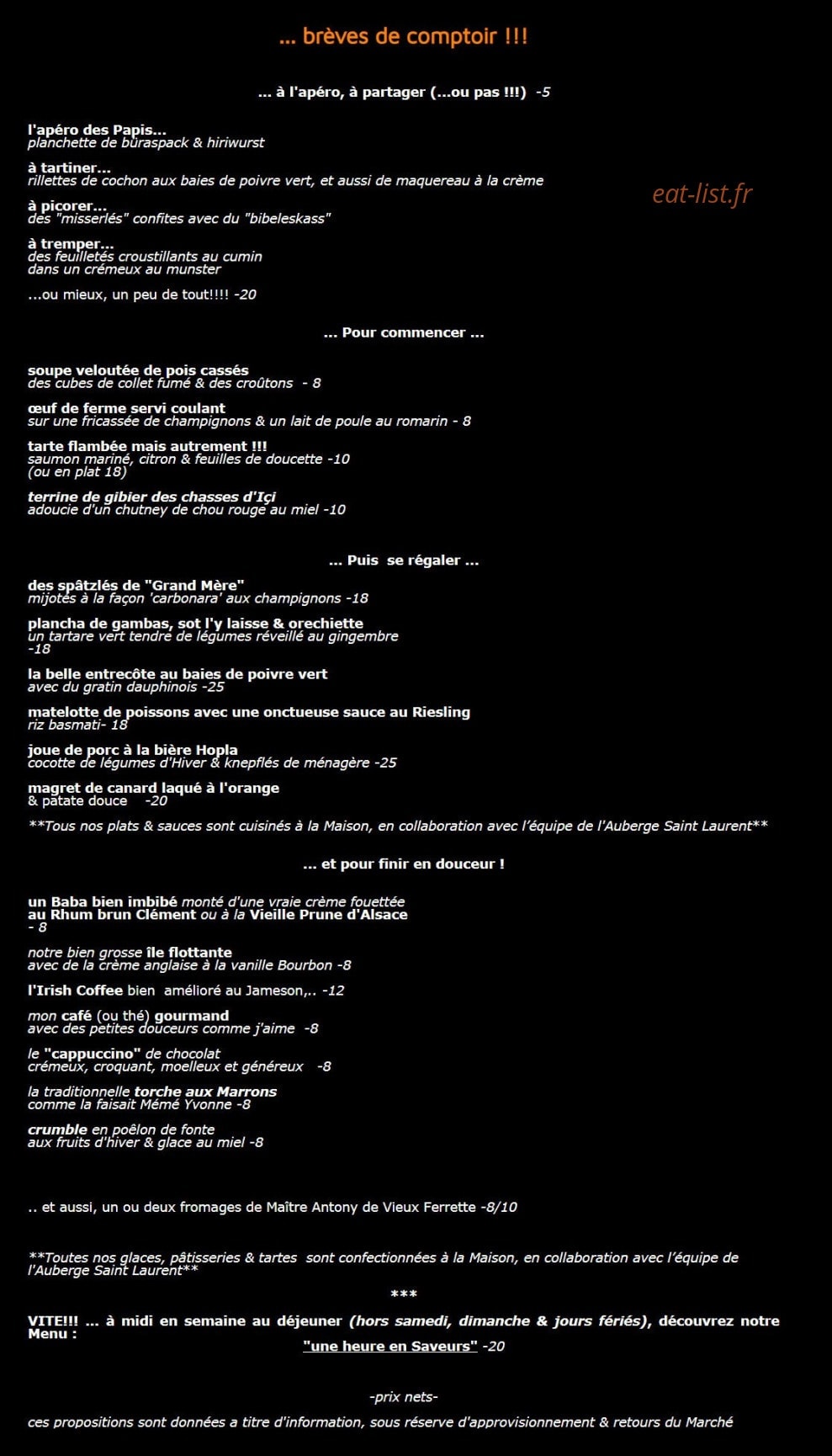 Winstub À Côté — carte page 1