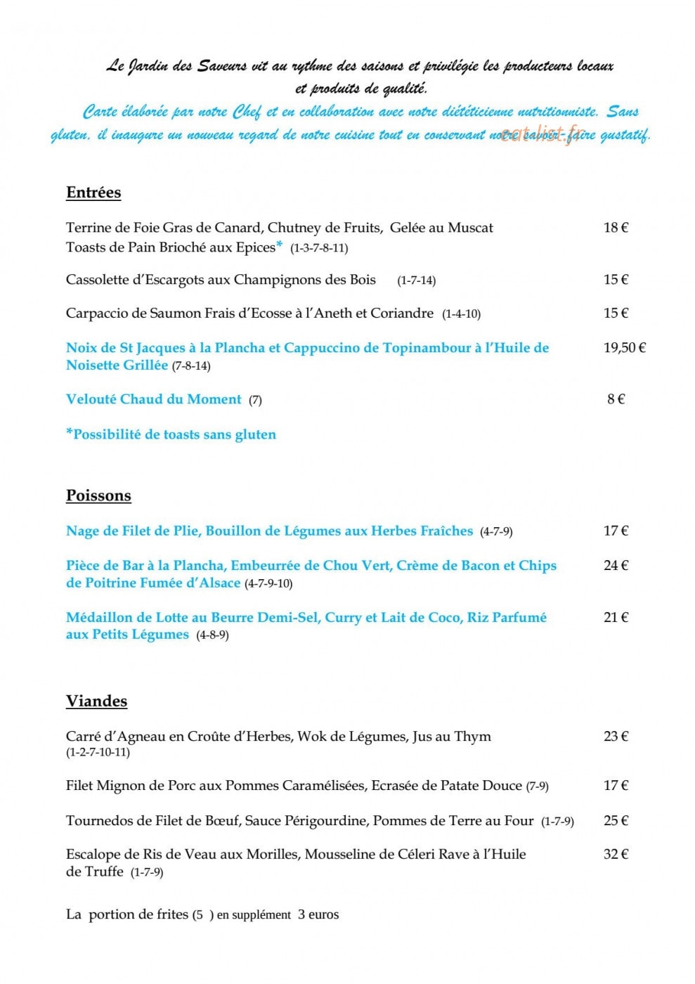 Le Jardin des Saveurs — carte page 1