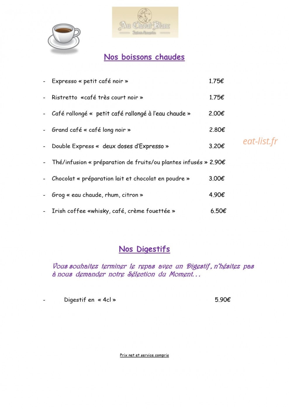 Au Cheval Blanc — carte page 11