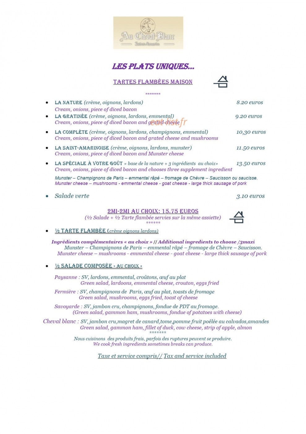 Au Cheval Blanc — carte page 6