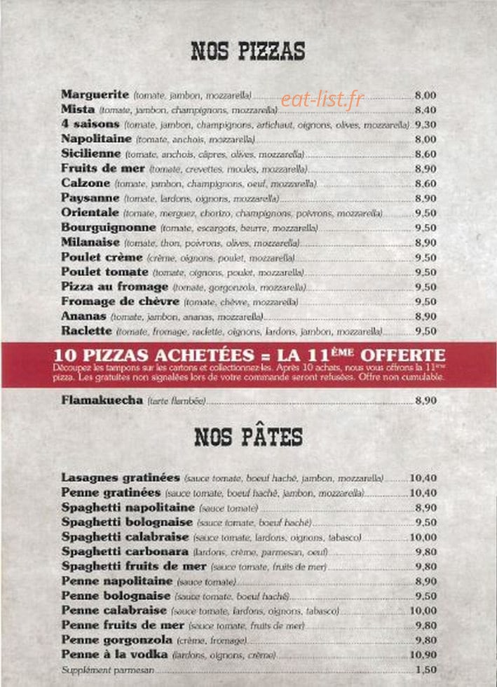 Diligence Pizz' — carte page 2