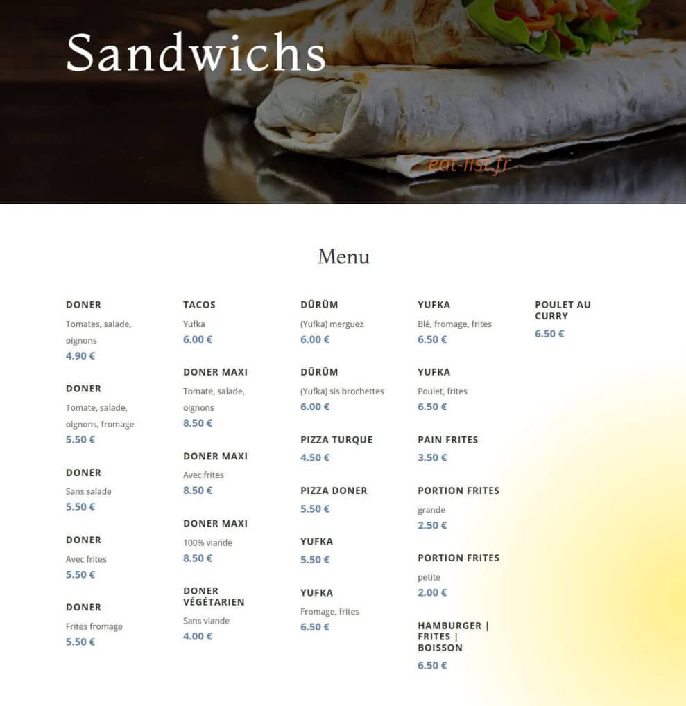 Elise Kebab — carte page 1