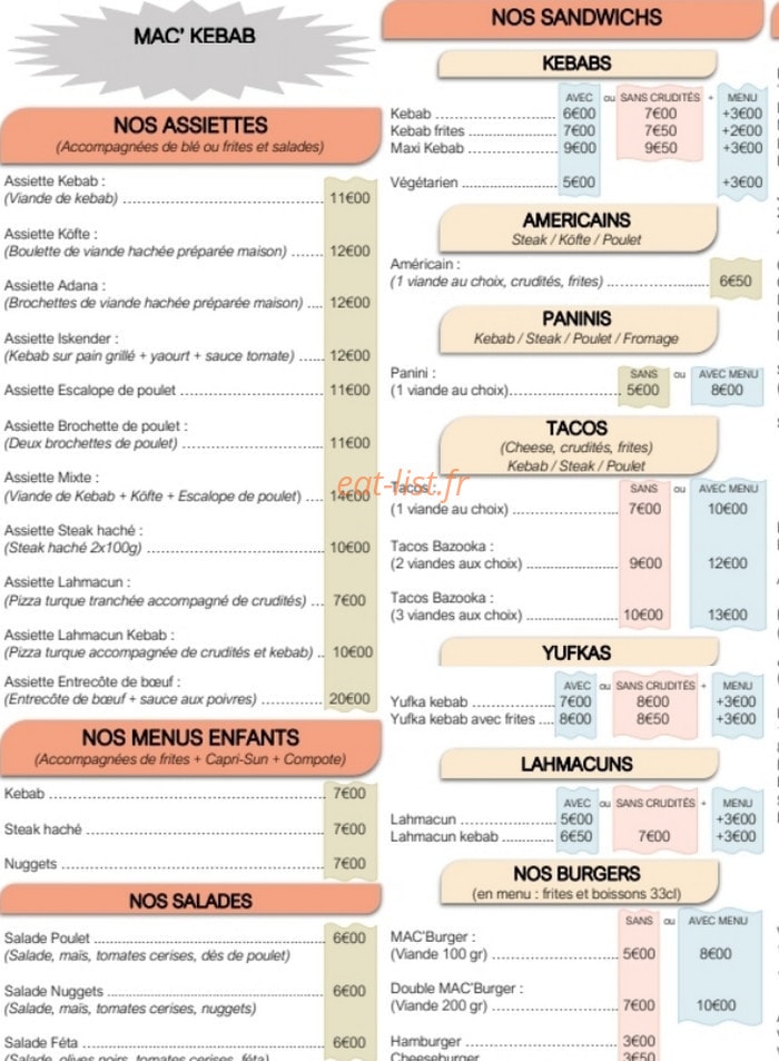Mac Kebab — carte page 1