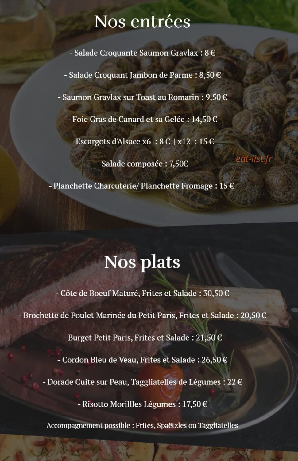 Au Petit Paris — carte page 1