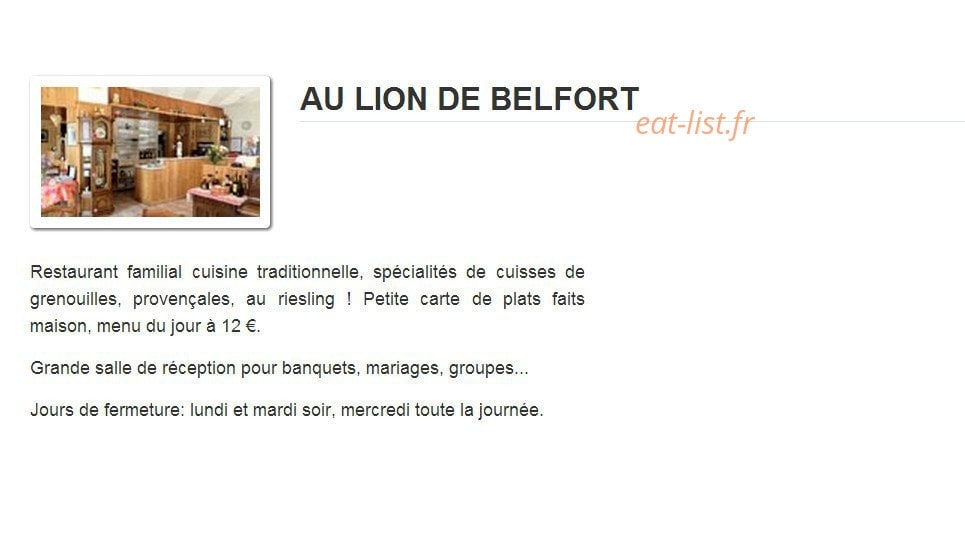 Restaurant Au Lion de Belfort — carte page 1