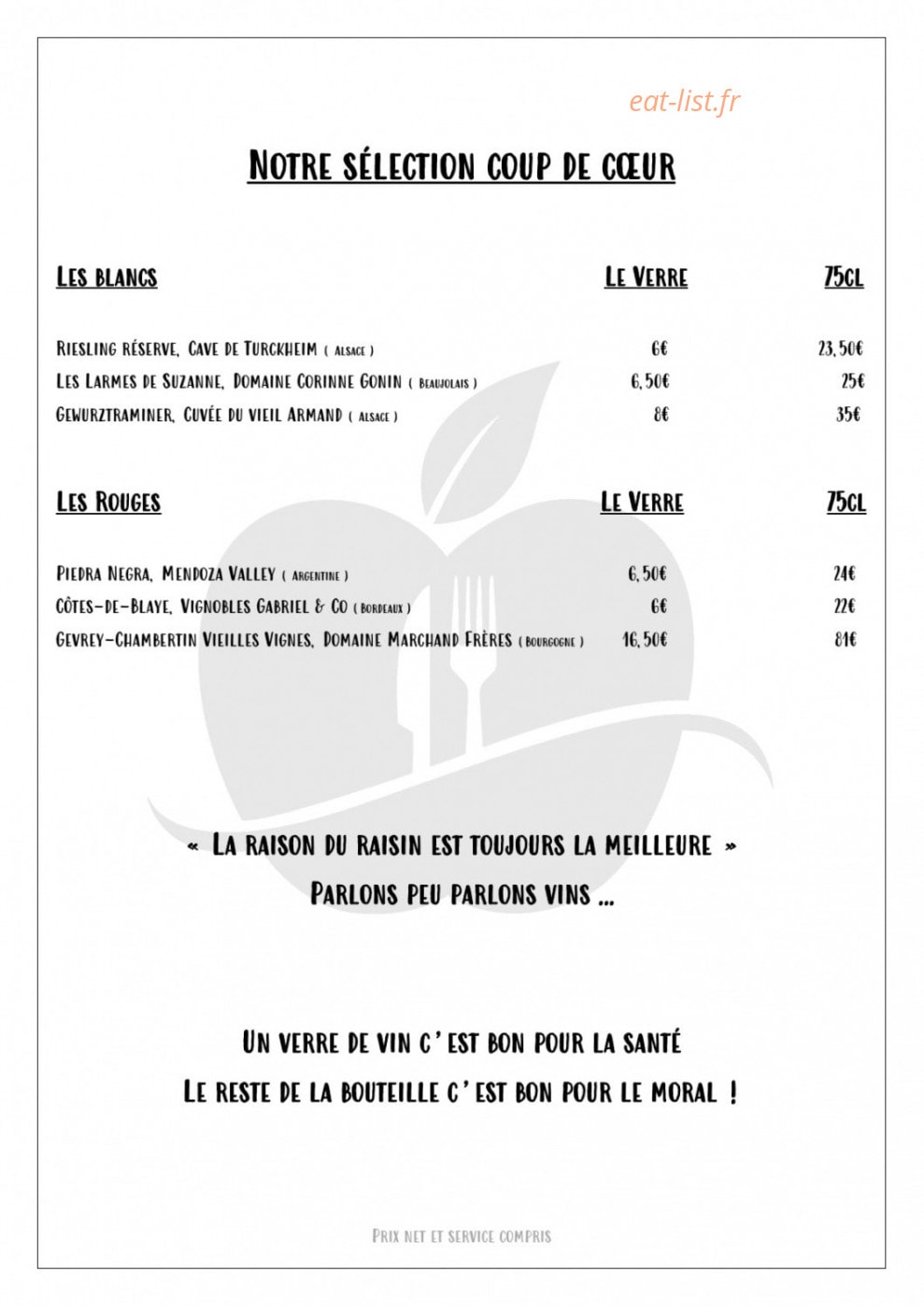 La Pomme D'or — carte page 8