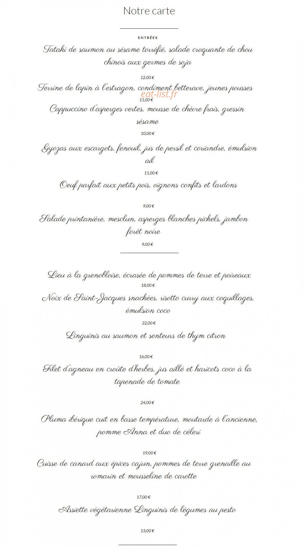 La Table de Val Vignes — carte page 2