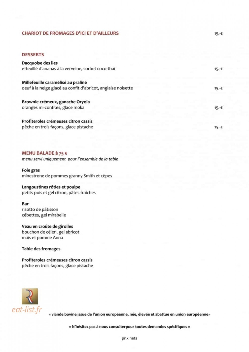 Le Restaurant  Joséphine — carte page 2