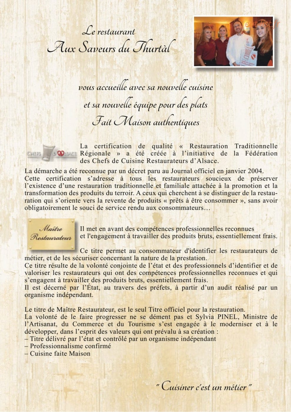 Aux Saveurs du Thurtàl — carte page 1