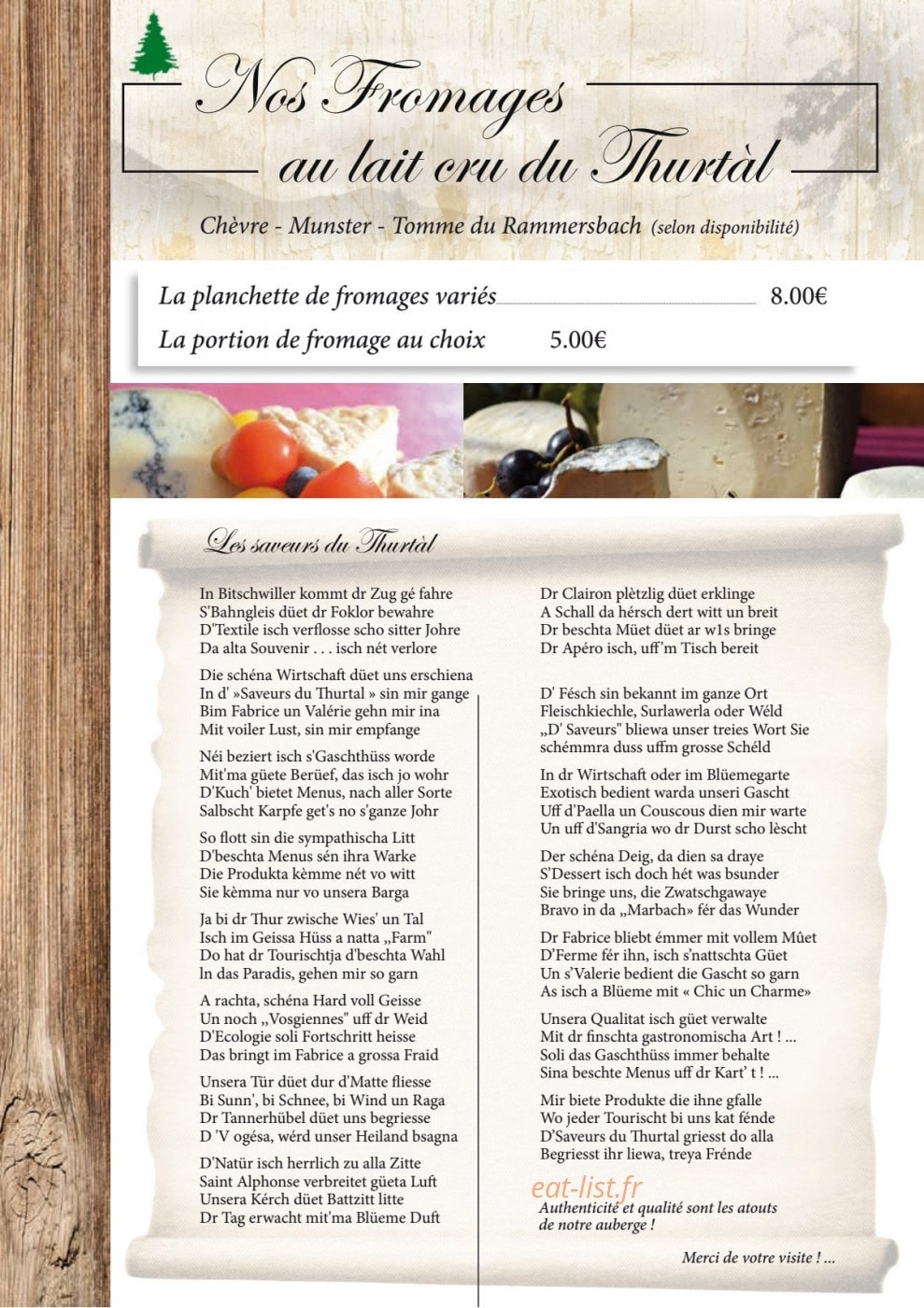 Aux Saveurs du Thurtàl — carte page 9