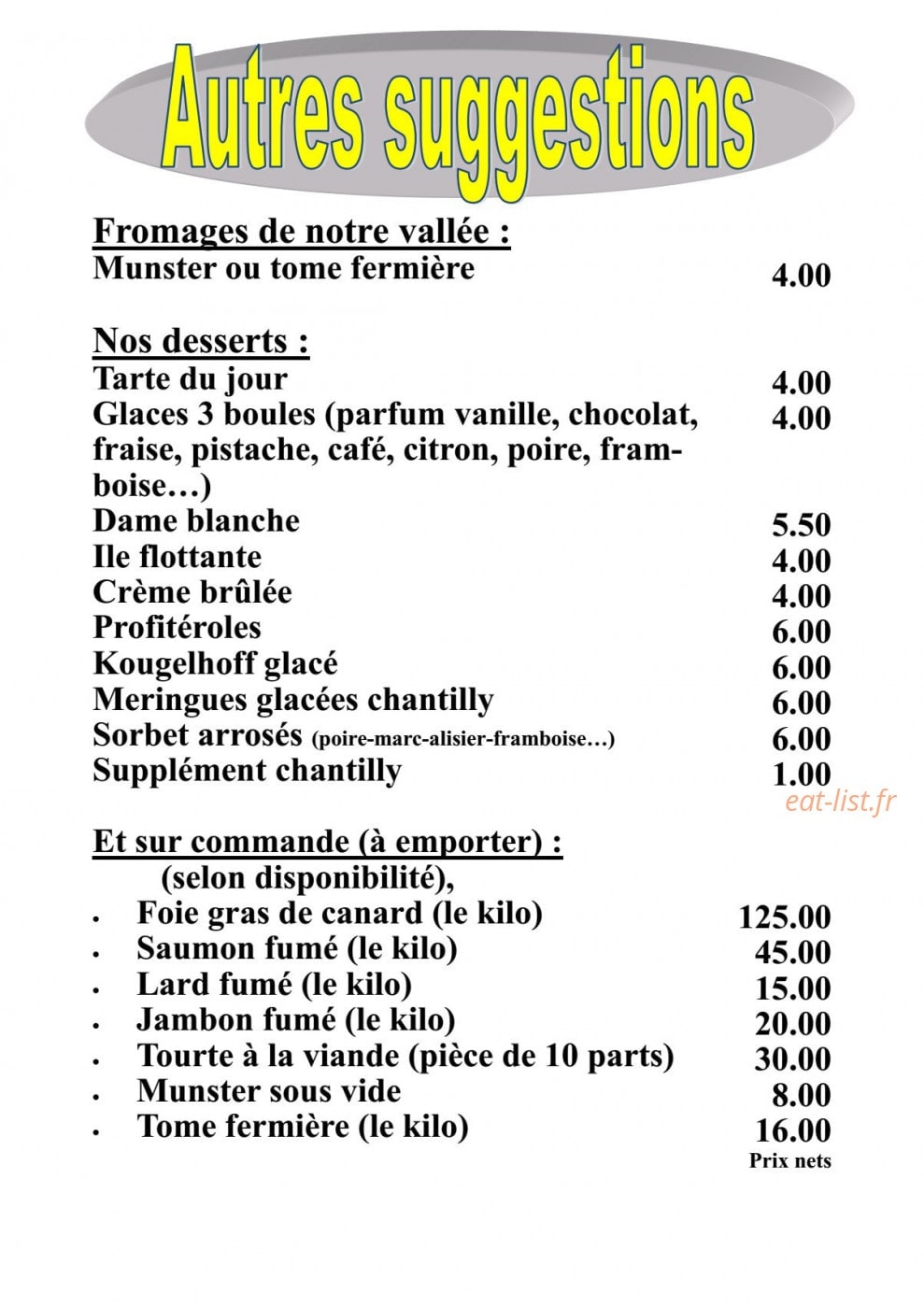 Auberge Kebespré — carte page 5