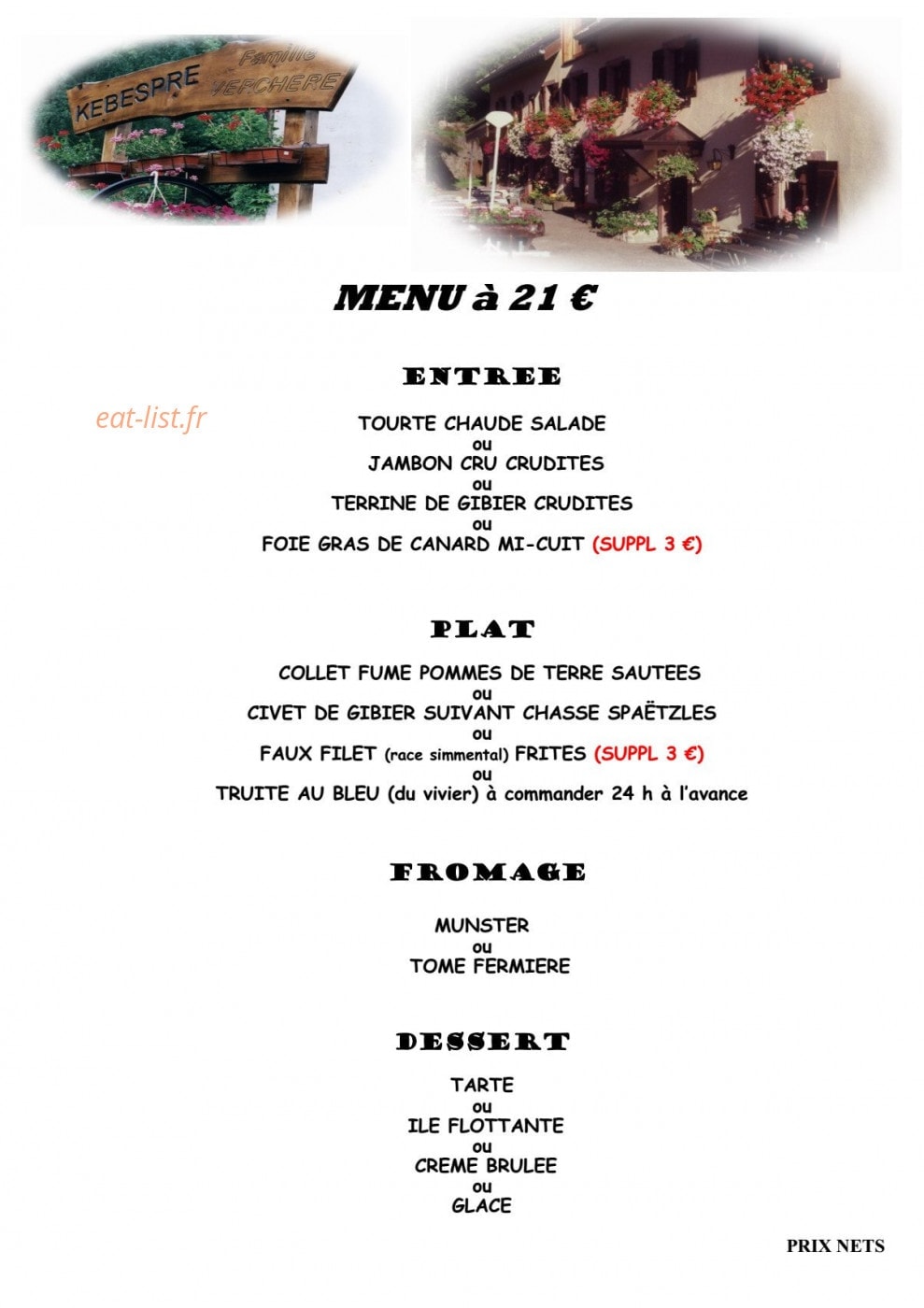 Auberge Kebespré — carte page 2