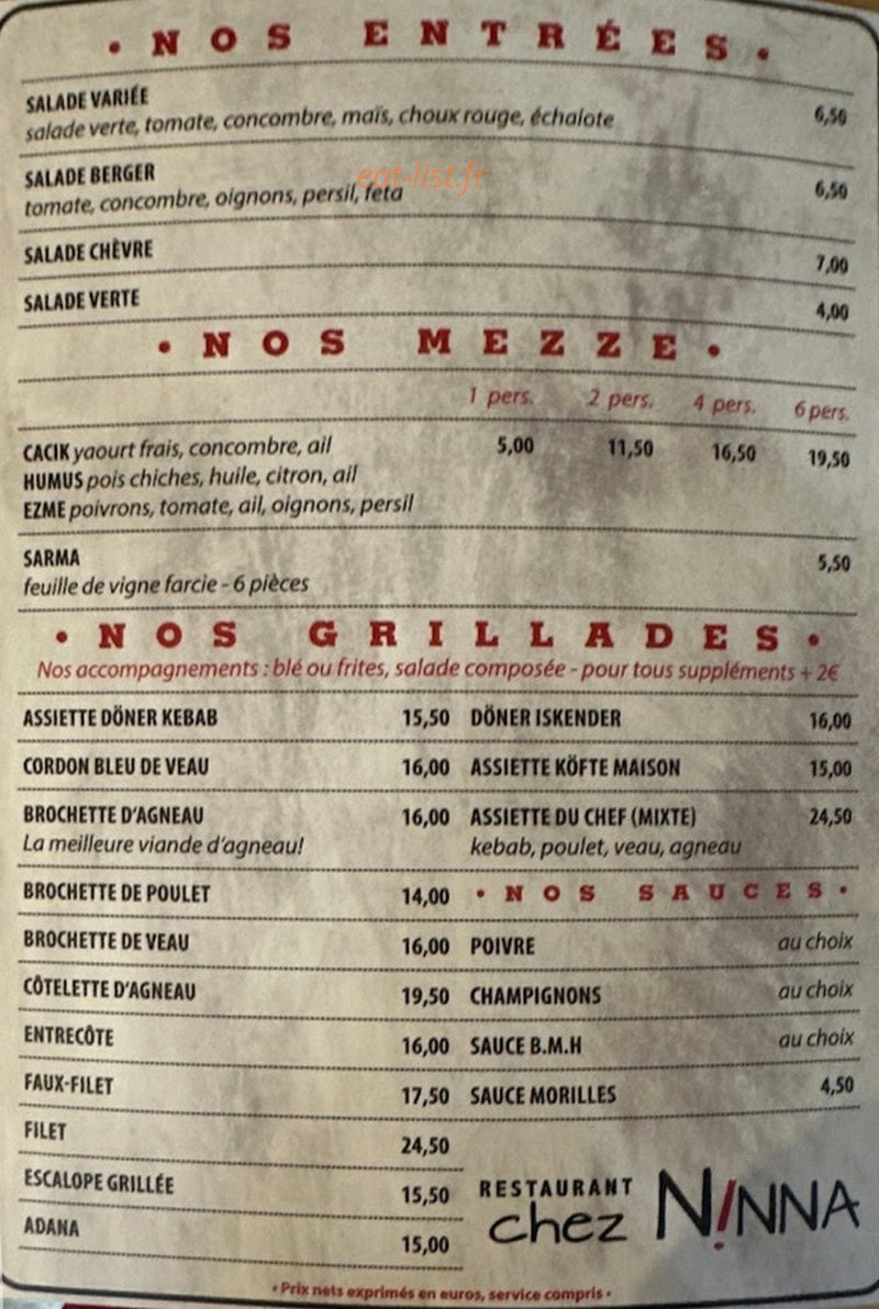 Chez Nina — carte page 1