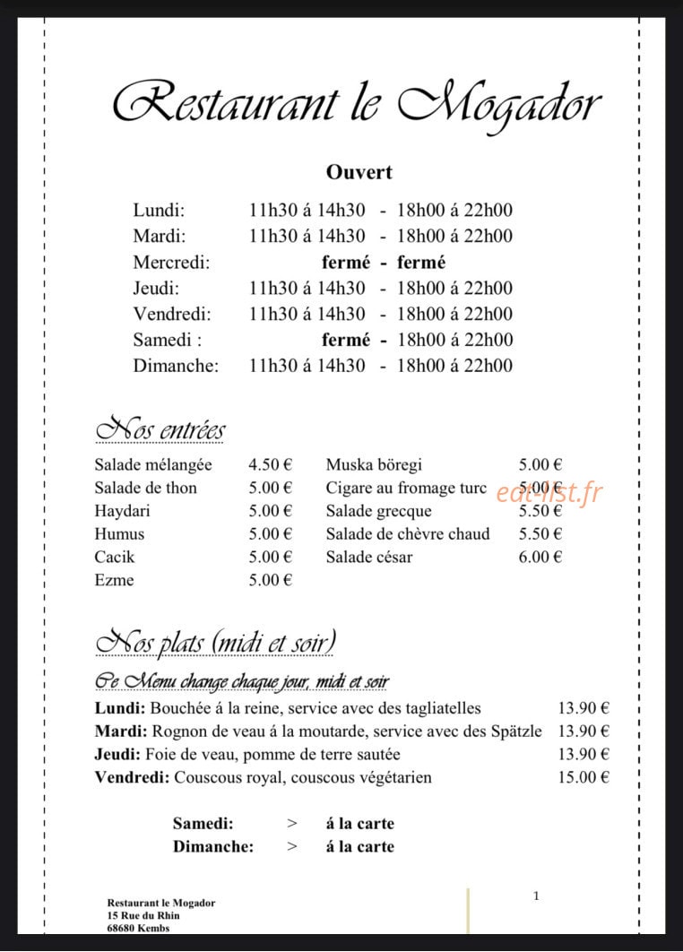 Le Mogador — carte page 1