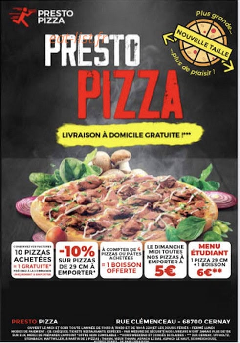 Presto Pizza — carte page 1
