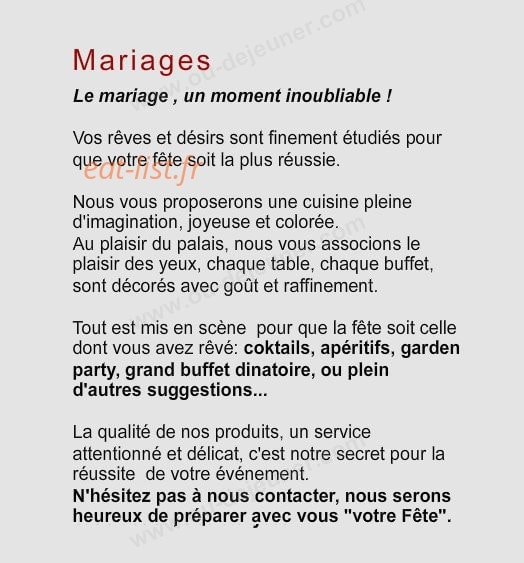 Royer Traiteur — carte page 1