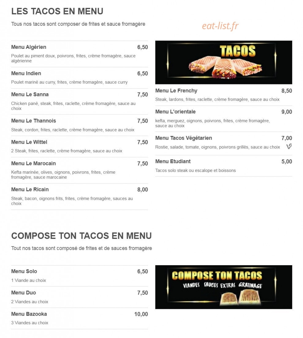 Sanna Food — carte page 1