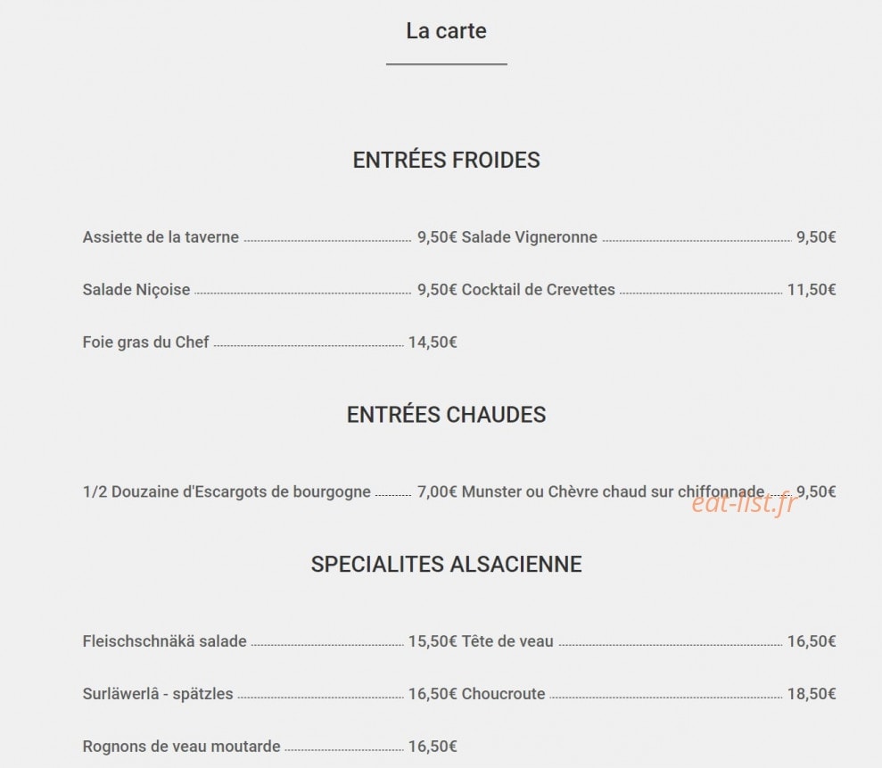 Taverne Alsacienne — carte page 1