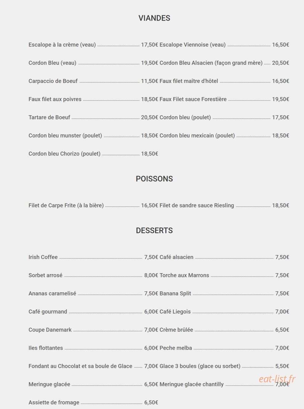 Taverne Alsacienne — carte page 2