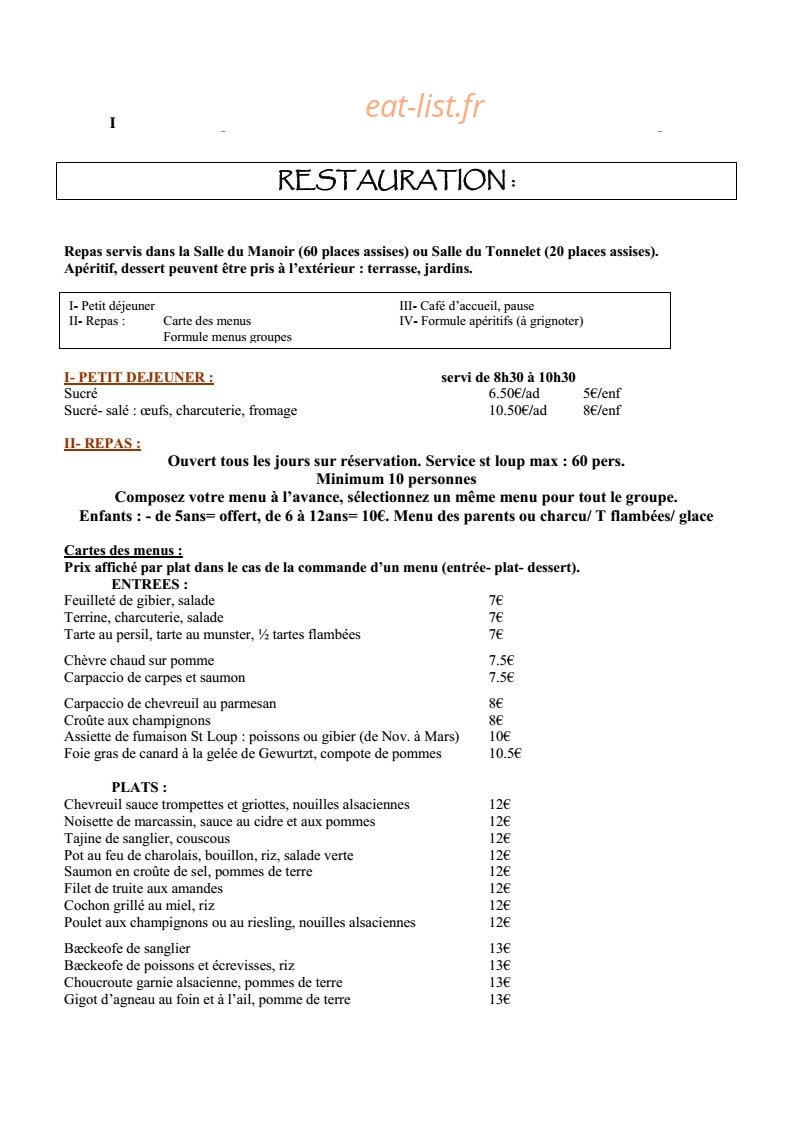 Domaine Saint Loup — carte page 1