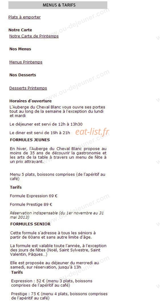 Auberge du Cheval Blanc — carte page 2