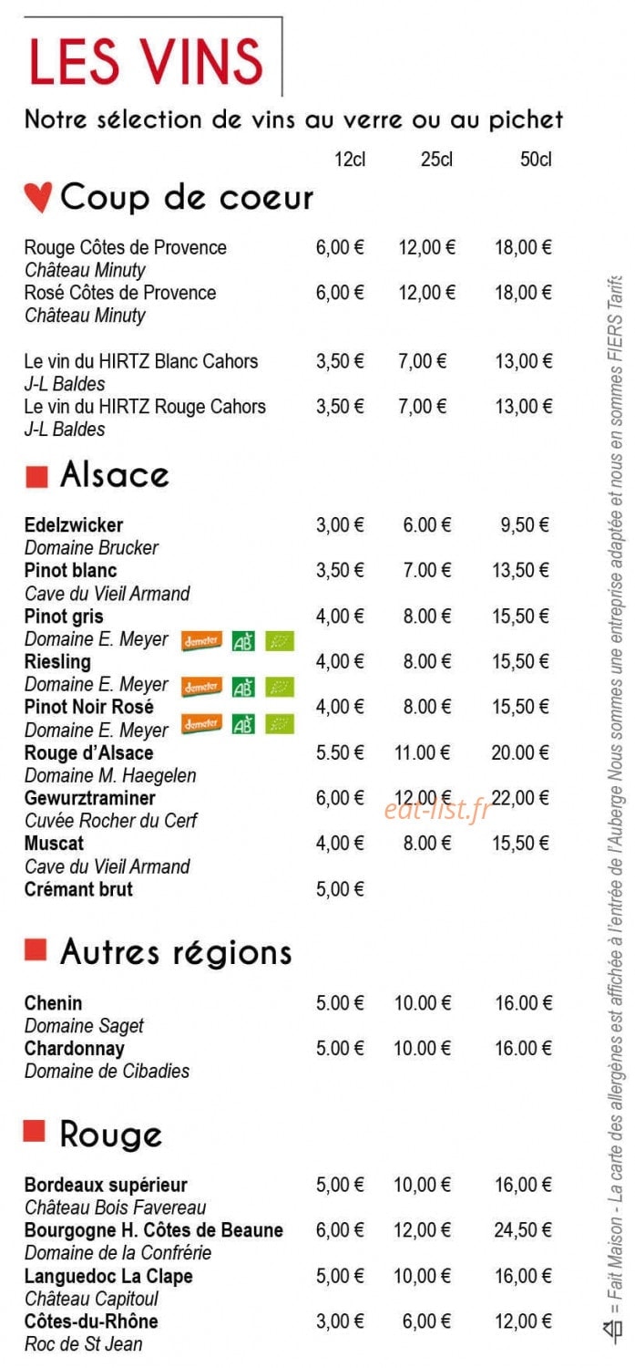 Auberge du Hirtz — carte page 3