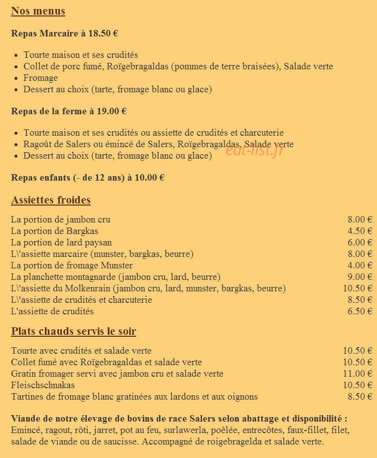 Auberge du Molkenrain — carte page 1