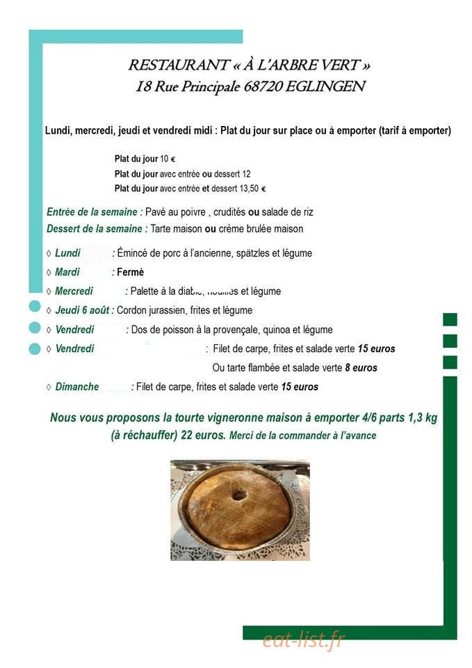 Restaurant à l'arbre vert — carte page 1