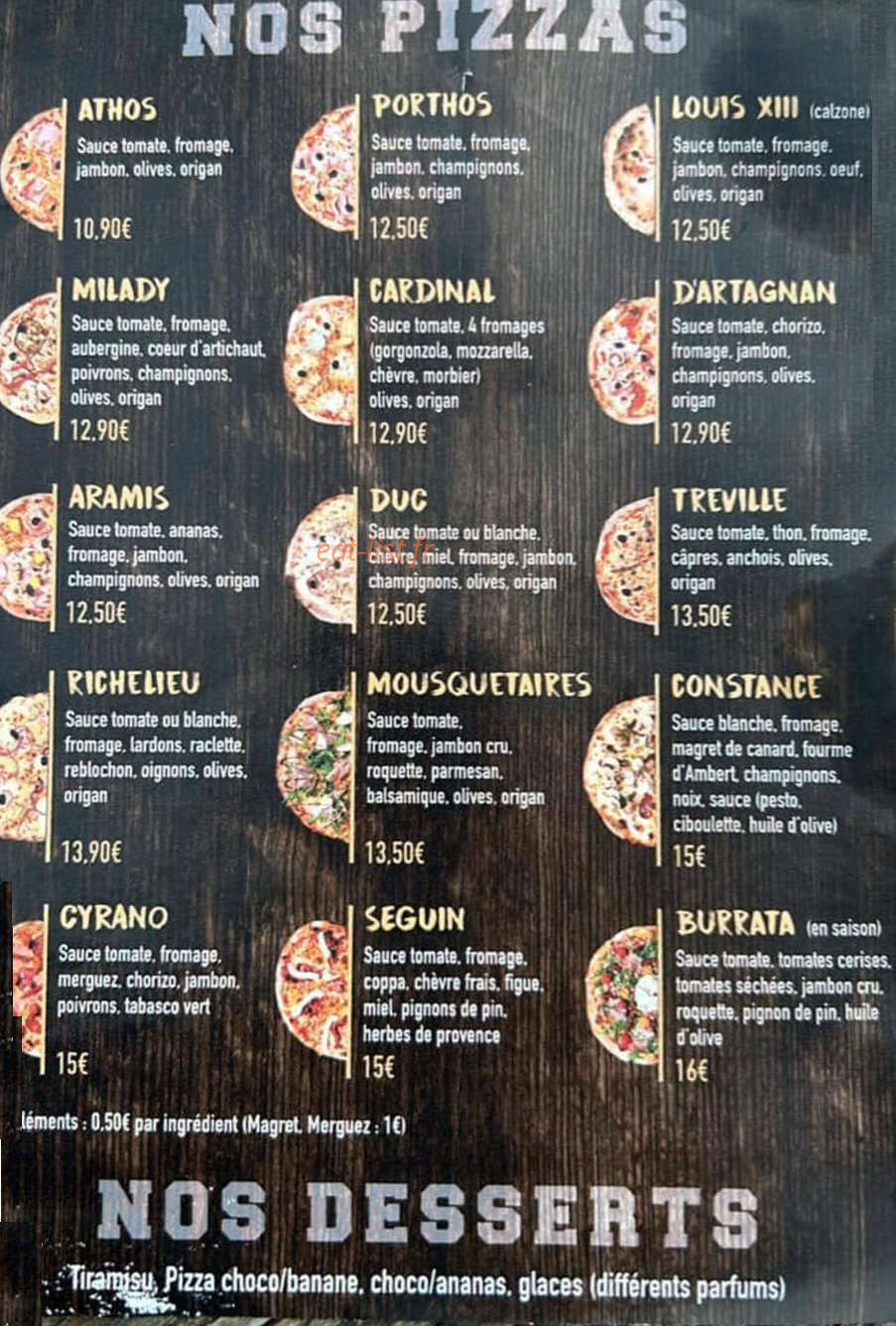 Mousquetaires Pizzas — carte page 1