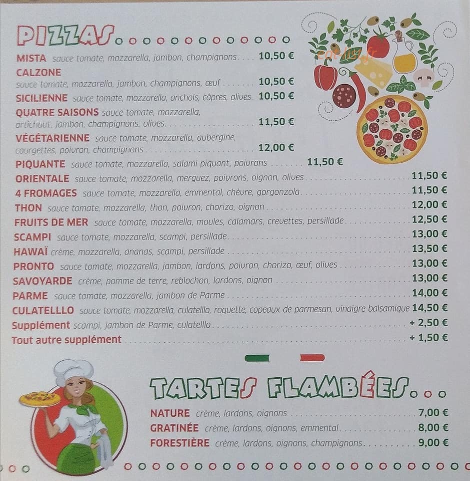 Pronto Pizza — carte page 1