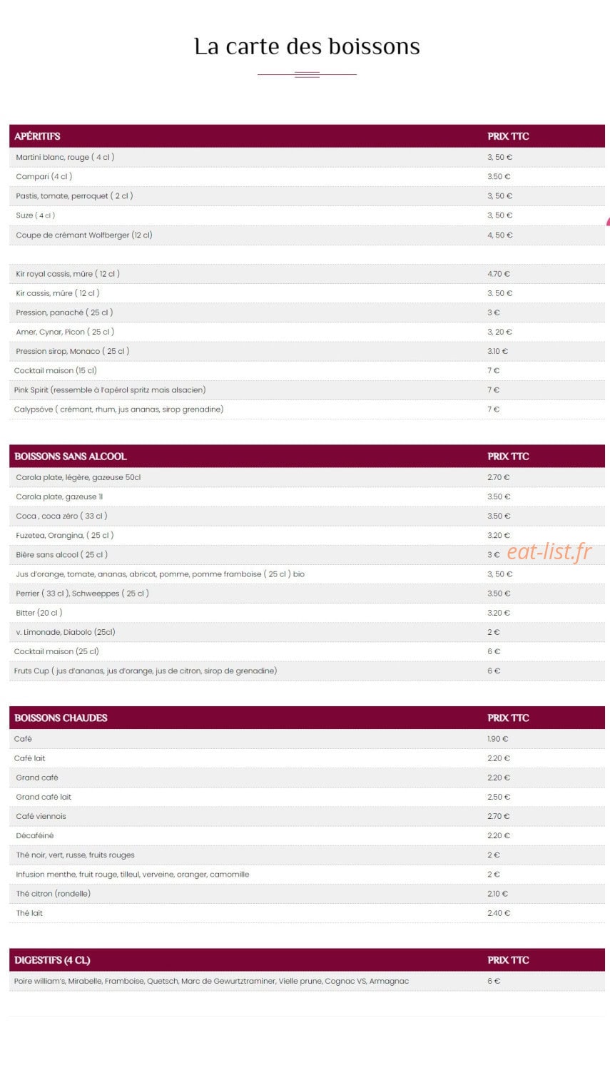 Restaurant Alcôve — carte page 4
