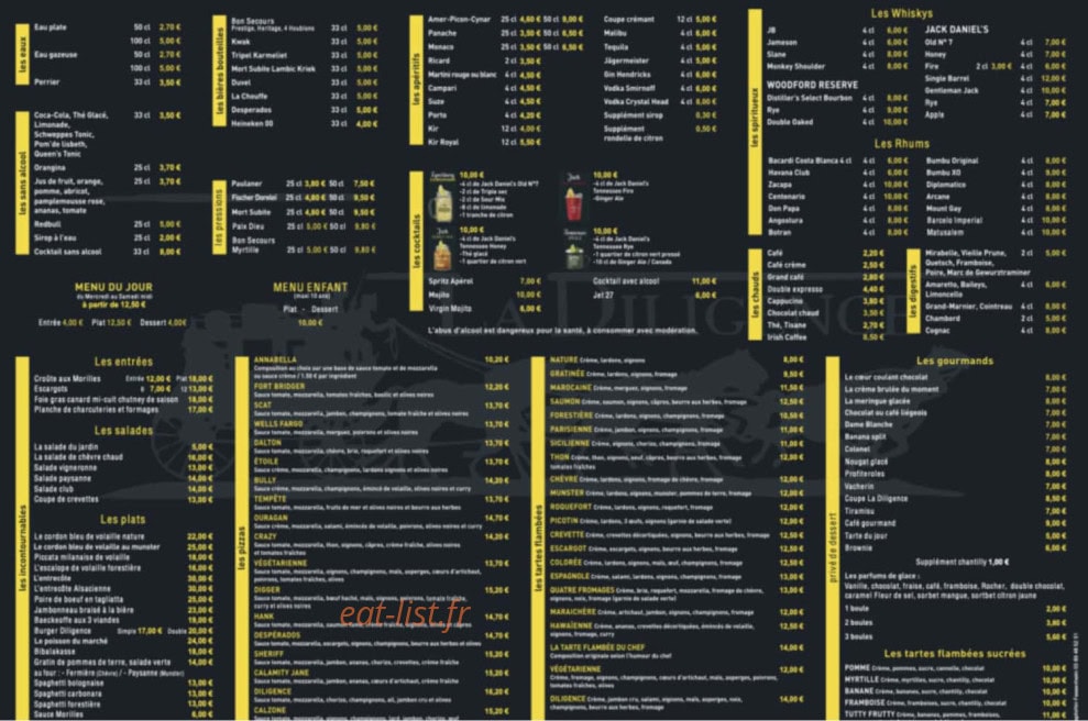 Carte et menu de Le Bistrot de la Diligence à Fessenheim — La carte des boissons
