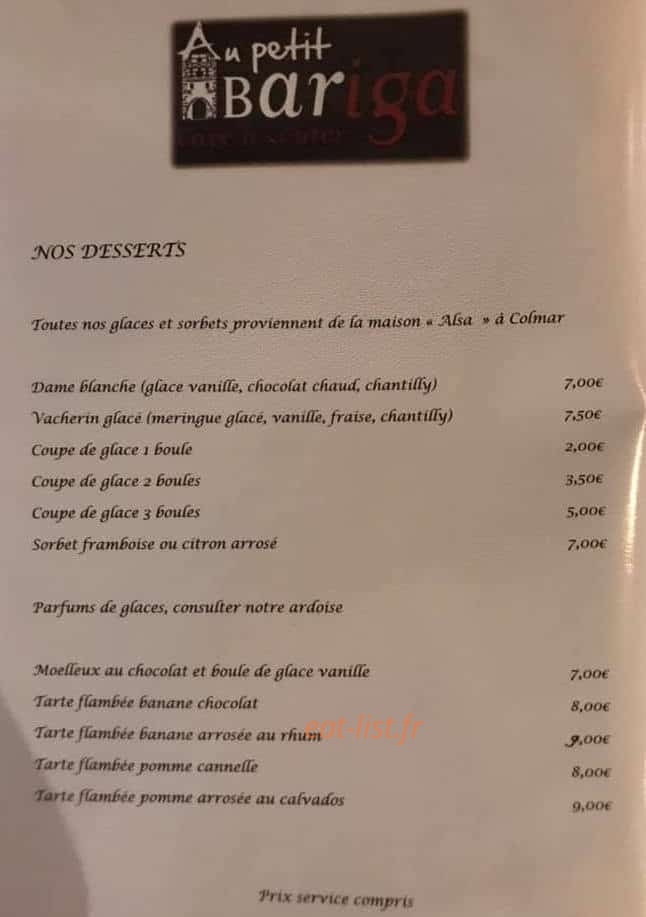 Au petit bariga — carte page 2