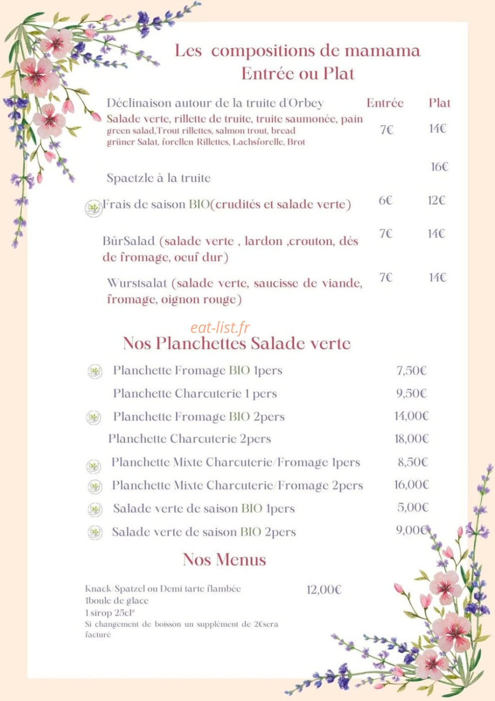 La cuisine d'Amandine — carte page 2