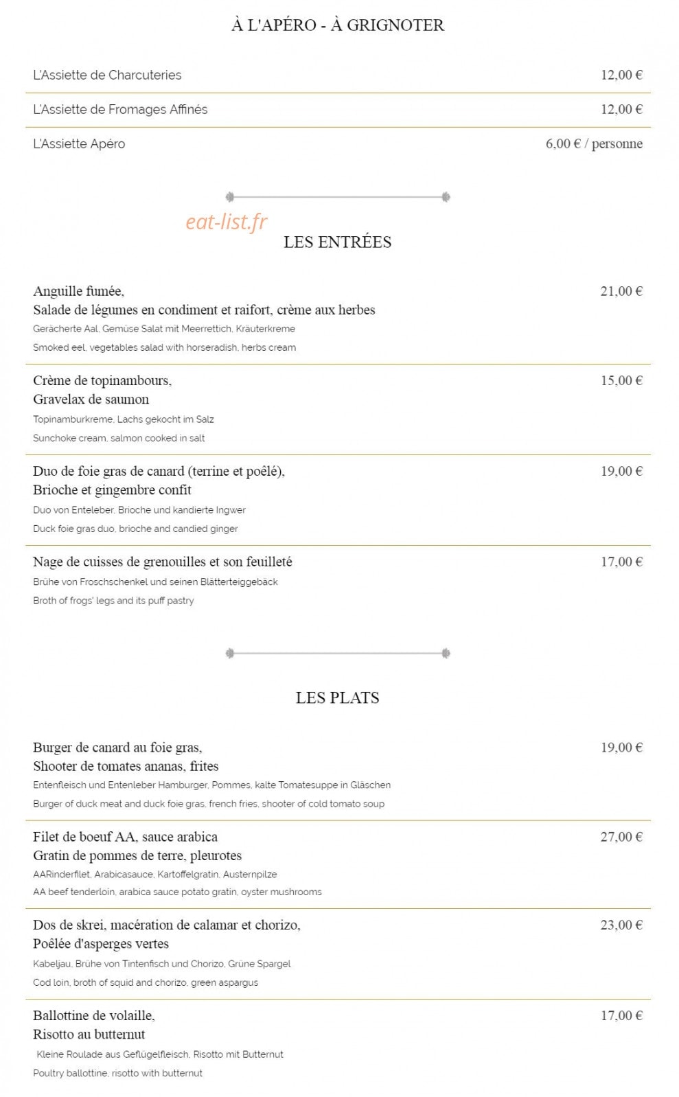 Vitis Bar — carte page 1