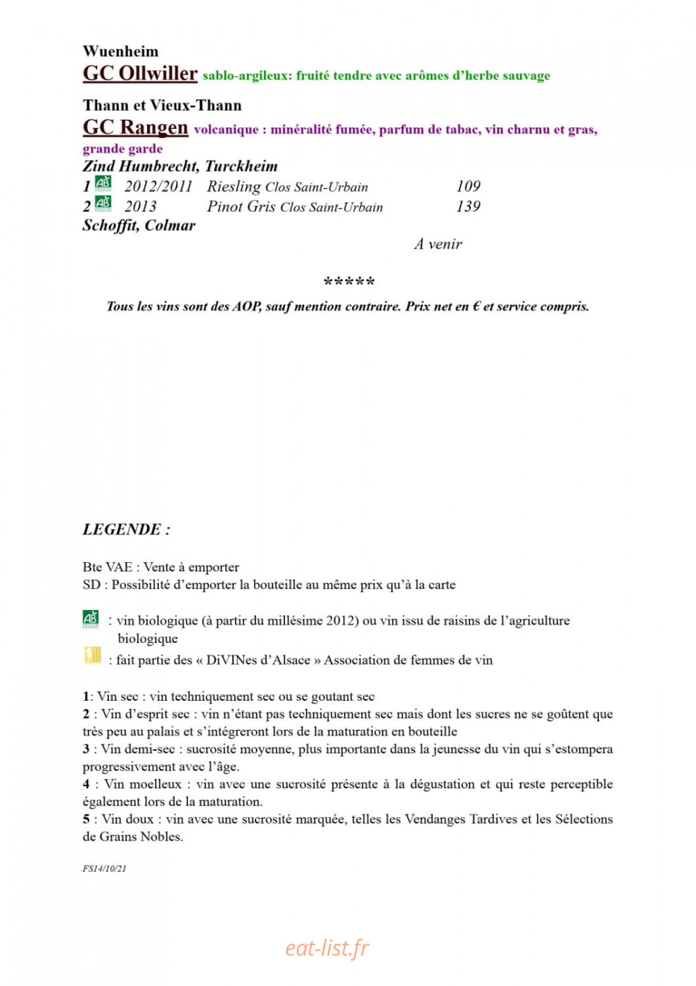 Wistub du Sommelier — carte page 15