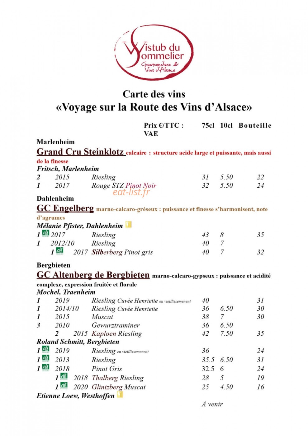 Wistub du Sommelier — carte page 4