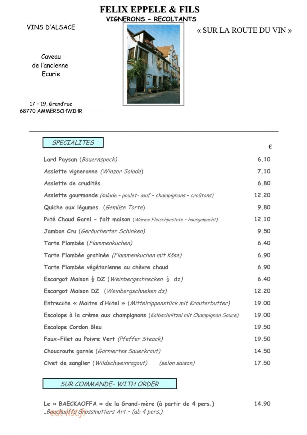 Caveau A l'Ancienne Ecurie — carte page 2