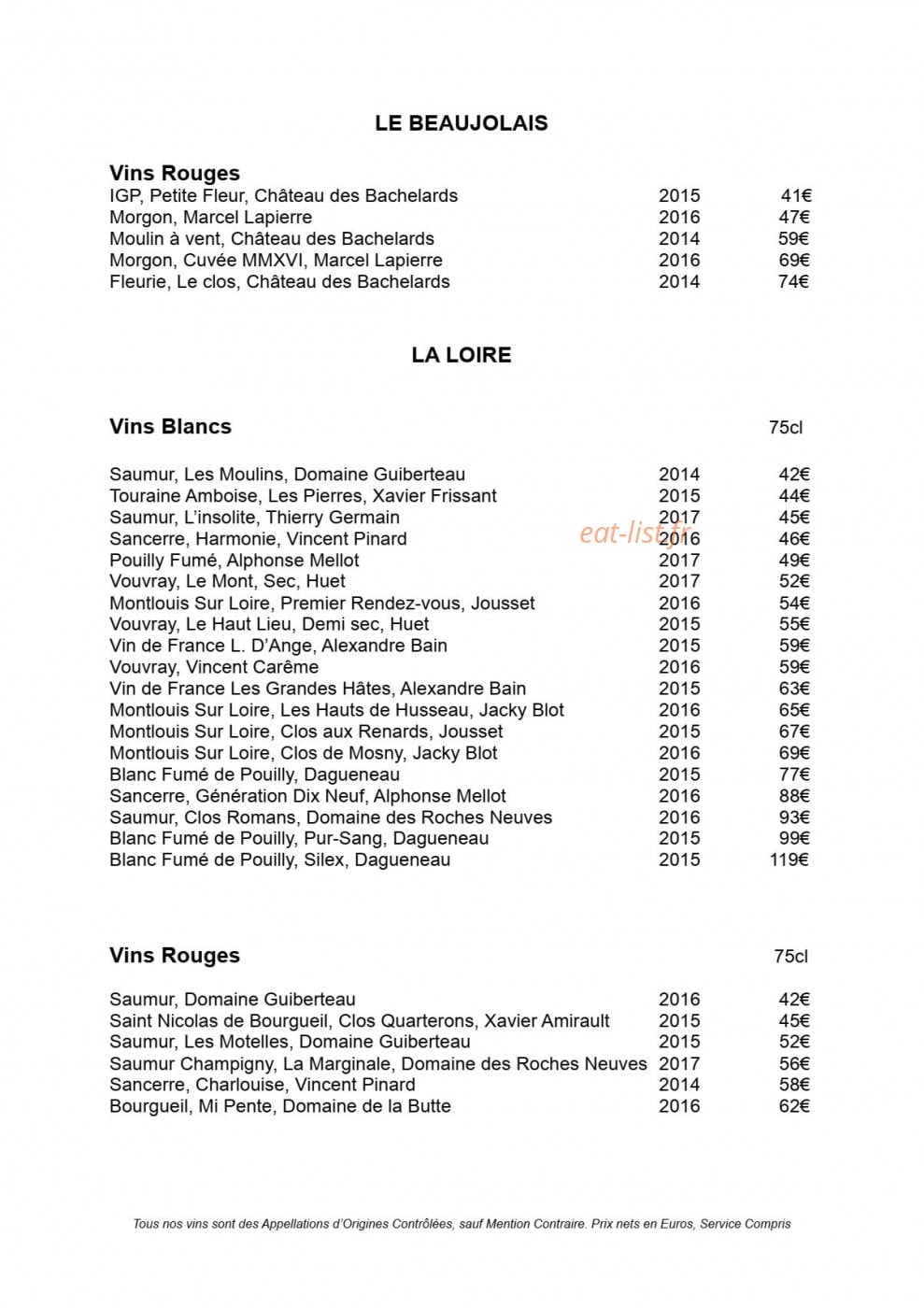 Restaurant Julien Binz — carte page 17