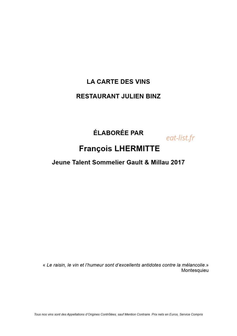 Restaurant Julien Binz — carte page 5
