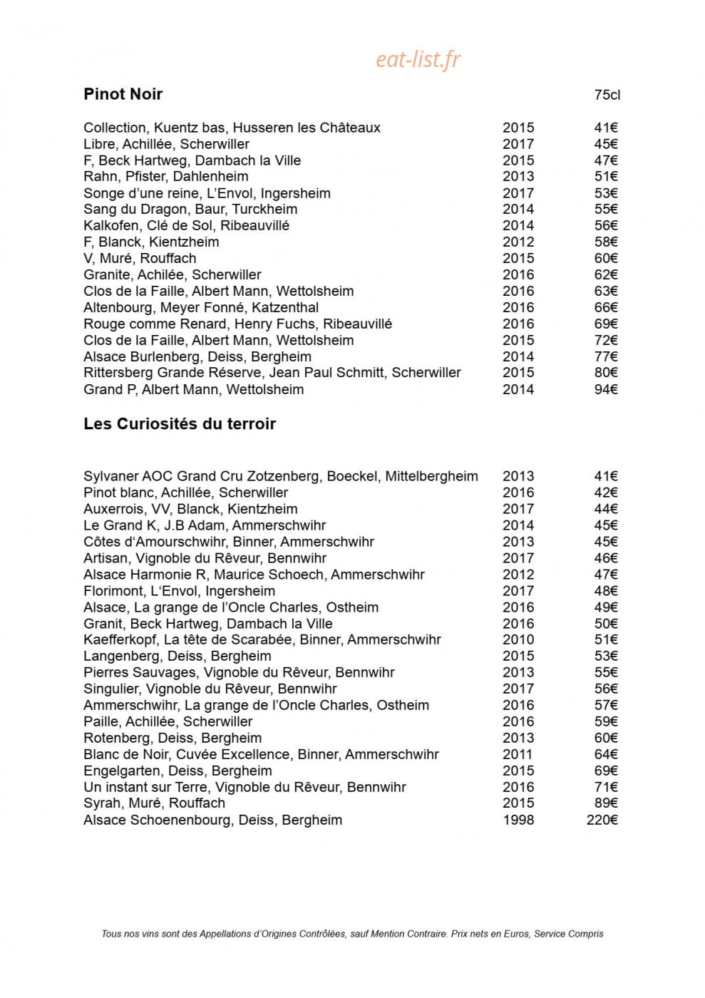 Restaurant Julien Binz — carte page 14