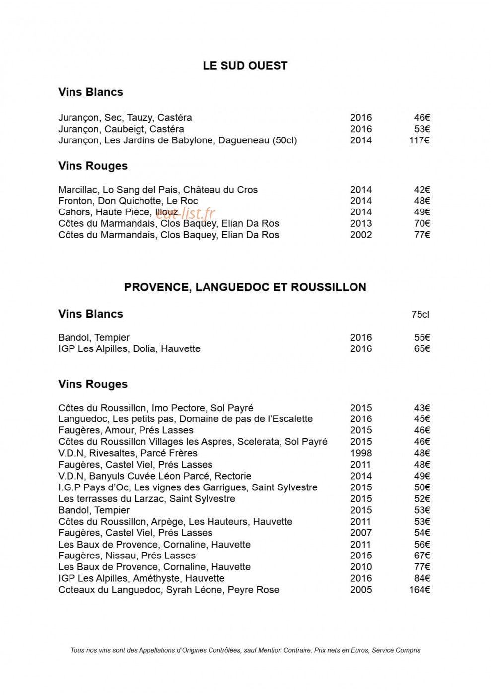Restaurant Julien Binz — carte page 20