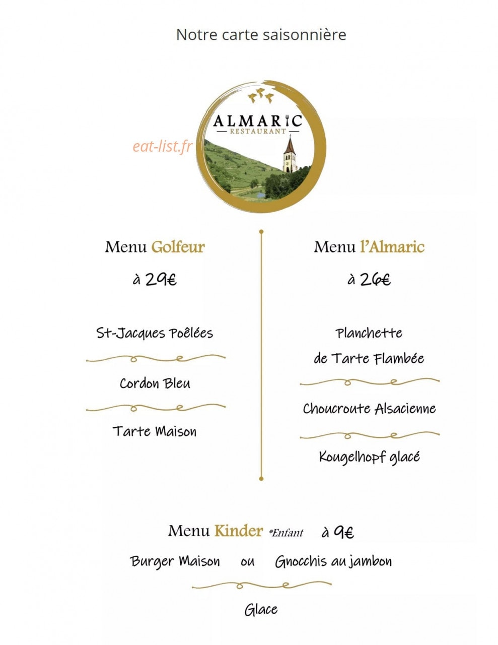 Restaurant L'Almaric — carte page 1