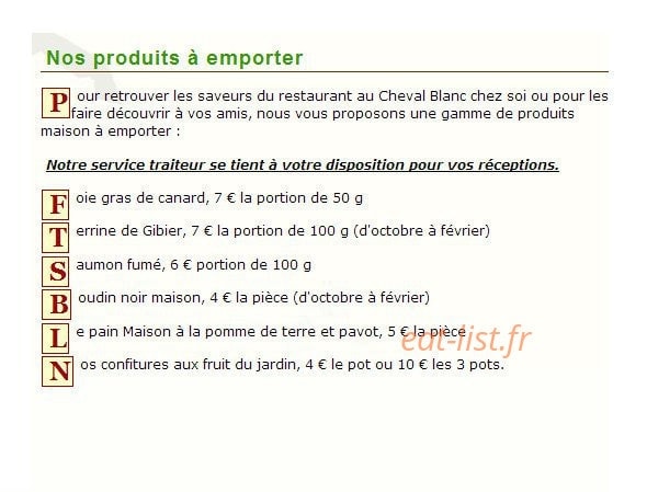 Au Cheval Blanc — carte page 12