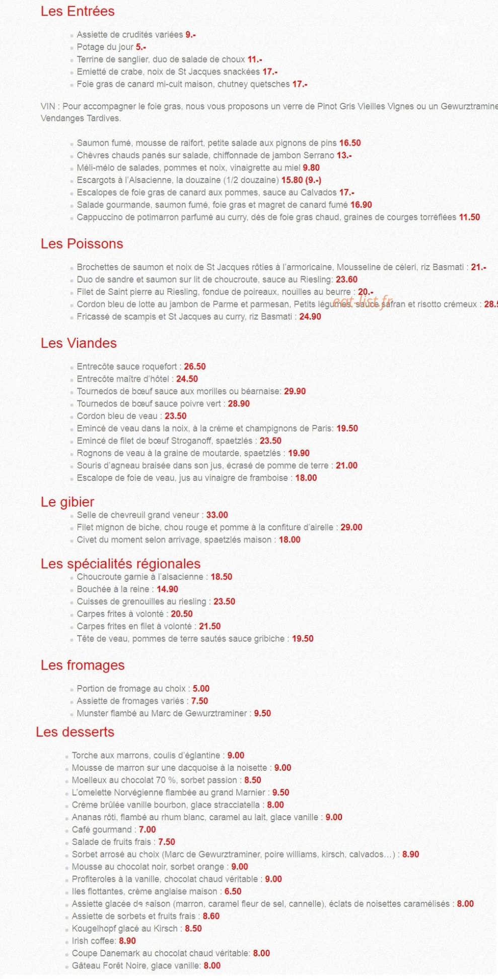 Au Lion Rouge — carte page 1
