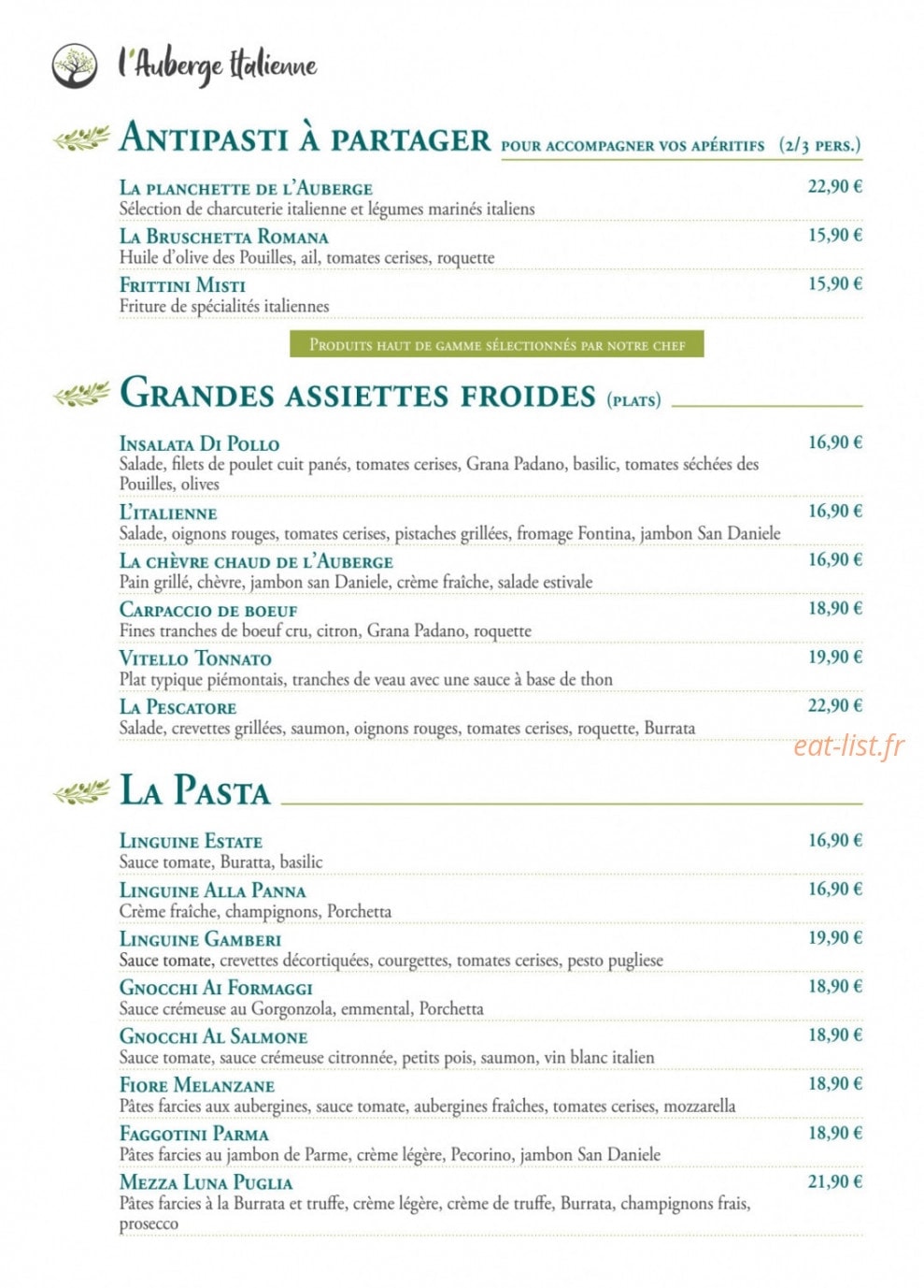 Auberge Italienne — carte page 2