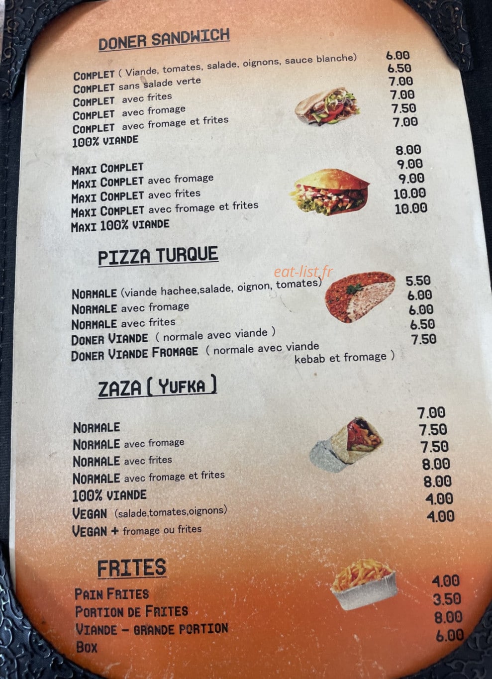 Döner kebab  Chez Aydin — carte page 1