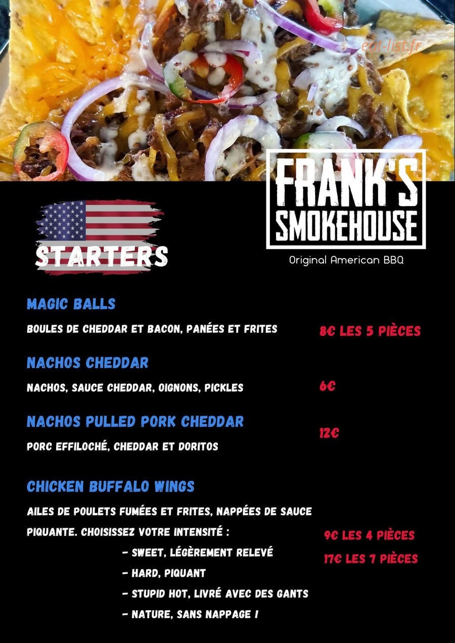Frank's Smokehouse — carte page 1